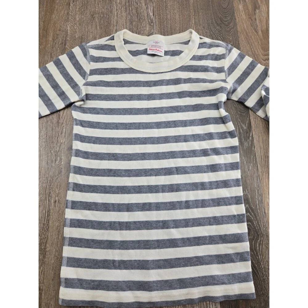 EUC Hanna Andersson Gray White Stripe Pajama Top US 12 (150cm) Organic Cotton